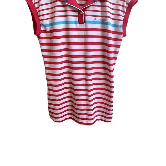 Columbia Shirt Womens L Red White Sleeveless Button Front Collared Lightweight - Picture 11 of 11